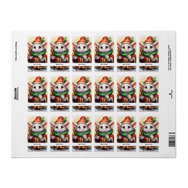 Étiquette Christmas Mouse 4 Votre texte ici (Feuille entière)