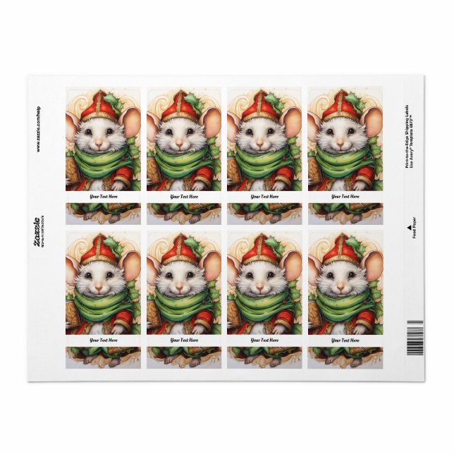Étiquette Christmas Mouse 5 Votre texte ici (Feuille entière)