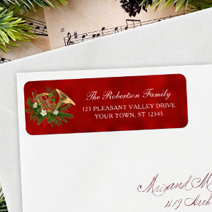 Étiquette Christmas Music French Horn Red Retour Adresse