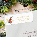 Étiquette Christmas Music Violon Élégant Adresse de retour<br><div class="desc">Ces étiquettes d'adresses de retour de Noël à thème de musique élégante comportent un violon sur un personnel de musique dorée.</div>