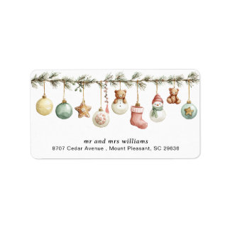 Étiquette Christmas Ornaments Garland Return Address Label