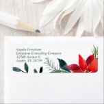 Étiquette Christmas Poinsettia Entreprise Personnalisée Adre<br><div class="desc">Joyeux Noël dans élégant script rouge cursif entouré de jolies aiguilles de pin vert et des fleurs festives de poinsettia rouge. Cette magnifique bordure florale est une touche chic à votre étiquette d'adresse de retour de vacances d'entreprise. Customisez avec votre entreprise ou votre nom d'entreprise à côté du design botanique...</div>