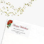 Étiquette Christmas Poinsettia Floral Family Return Adresse<br><div class="desc">Une étiquette d'adresse de retour simple et élégante pour la famille de Noël, parfaite pour la saison festive. Avec un joli poinsettia rouge et une illustration de feuillage vert dans le coin supérieur gauche, l'élégante typographie rouge dit "Joyeuses fêtes". En dessous, dans la typographie moderne gris foncé, vous pouvez facilement...</div>
