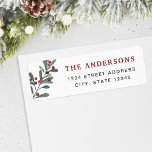 Étiquette Christmas Red Berries Holiday Return Adresse<br><div class="desc">Étiquettes d'adresses de retour personnalisées avec verdure de Noël rustique et design de baies rouges.</div>