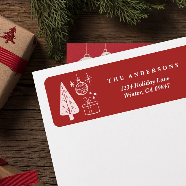 Étiquette Christmas Red Hand Drawn Doodles Address Labels (Créateur téléchargé)