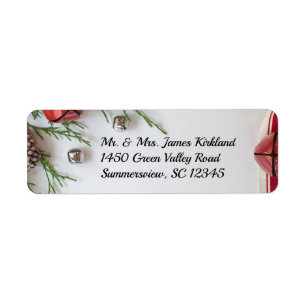 Étiquette Christmas Red & Silver Bells Adresse de retour Lab