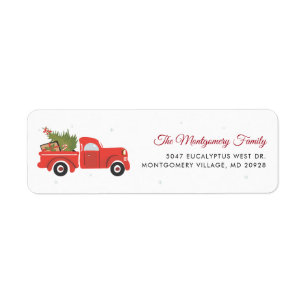 Étiquette Christmas Red Truck and Tree Script Return Adresse