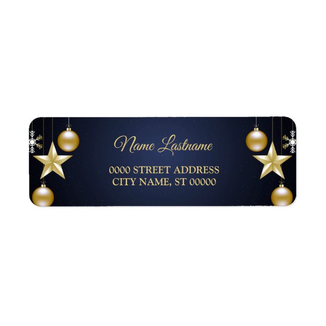 Étiquette Christmas Return Address Golden Ornament Navy Blue (Devant)