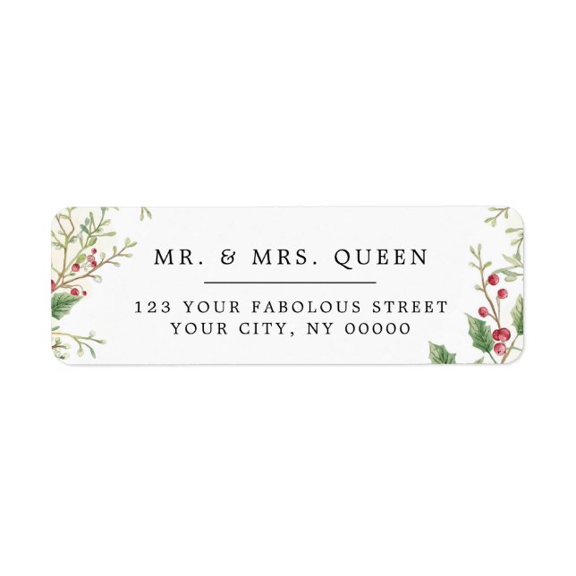 Étiquette Christmas Return Address holly berries (Devant)