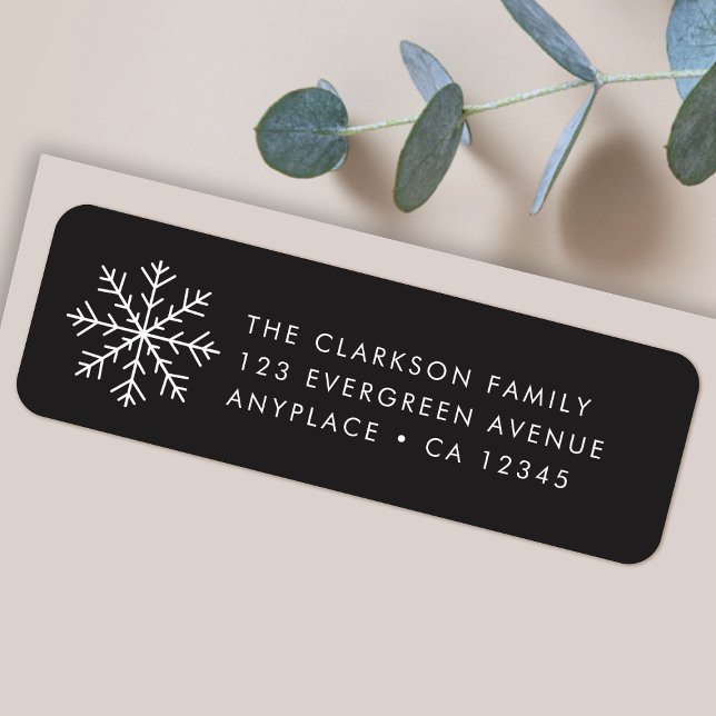 Étiquette Christmas Return Address Label | Black Snowflake (Simple snowflake Christmas return address labels for Holiday card mailing & festive gift parcels)