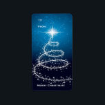 Étiquette Christmas Tree On Glowing Blue Label<br><div class="desc">An elegant,  classy Christmas design featuring an abstract Christmas tree and stars on blue glowing background. Personalize it with your text.</div>