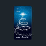 Étiquette Christmas Tree On Glowing Blue Label<br><div class="desc">An elegant,  classy Christmas design featuring an abstract Christmas tree and stars on blue glowing background. Personalize it with your text.</div>
