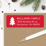 Étiquette Christmas Tree Red Modern Holiday Retour Adresse<br><div class="desc">Habillez vos enveloppes de vacances avec ce étiquette de adresse festif avec une silhouette blanche simple et un texte moderne qui peut être customisé avec votre adresse de retour en famille. La couleur arrière - plan rouge peut être modifiée.</div>
