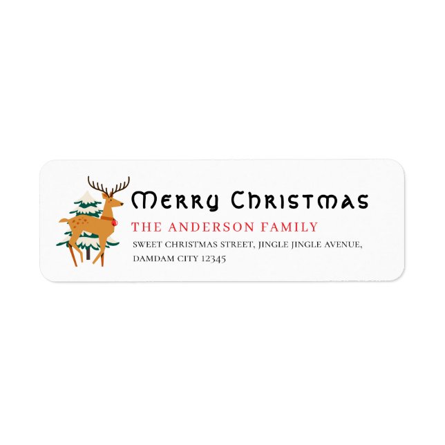 Étiquette Christmas Tree & Reindeer Simple Return Address (Devant)