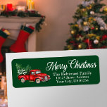 Étiquette Christmas Watercolor Truck Green Adresse de retour<br><div class="desc">Une belle étiquette d'adresse de retour de vacances avec script de calligraphie moderne Joyeux Noël avec une aquarelle vintage camion rouge,  arbres de Noël et neige. Arrière - plan vert forestier.</div>