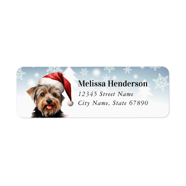 Étiquette Christmas Yorkshire Terrier Adresse de retour (Devant)