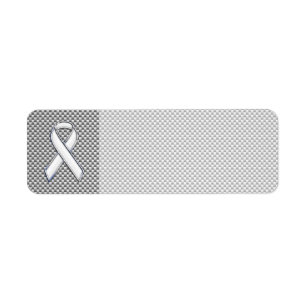 Étiquette Chrome White Ribbon Awareness Carbon Fiber Print