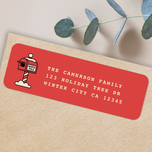 Étiquette Chrsitmas Return Address Label | North Pole Mail (North Pole mailbox Christmas address labels for Holiday card mailing & festive gift parcels)