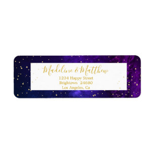 Étiquette Ciel de Soirée Étoiles Dorées Monogramme de Mariag