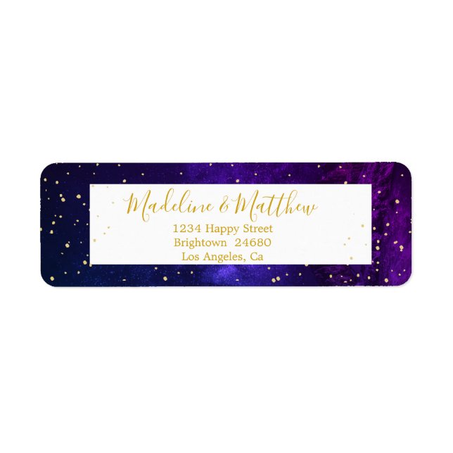 Étiquette Ciel de Soirée Étoiles Dorées Monogramme de Mariag (Devant)