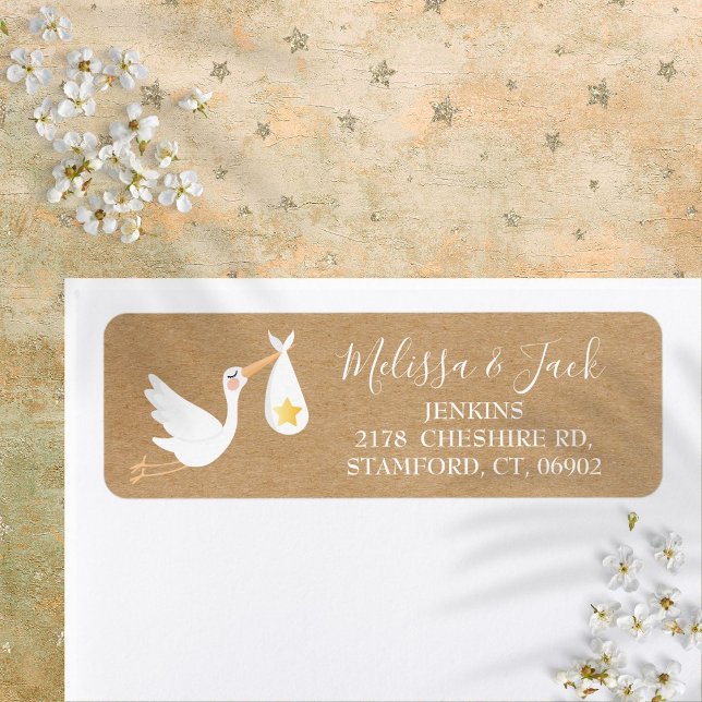Étiquette Cigogne de livraison spéciale rustique Adresse de  (Rustic Special Delivery Stork Return Address Label)
