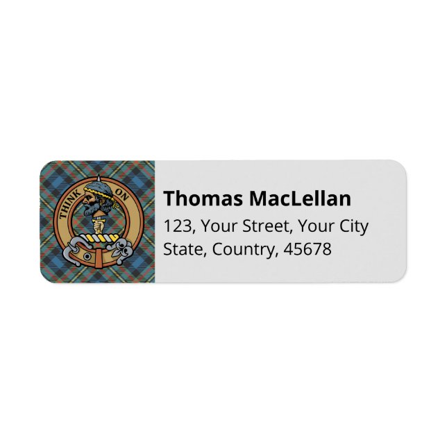 Étiquette Cimier du clan MacLellan sur tartan ancien (Devant)