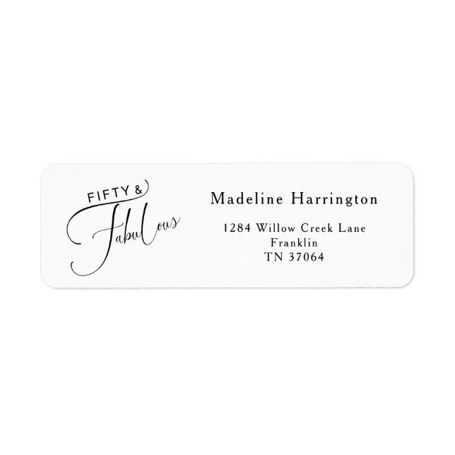 Étiquette Cinquante ans élégants et fête fabuleuse Script 50 (Devant)