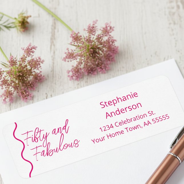 Étiquette Cinquante ans et Fabuleux Script Rose (Créateur téléchargé)