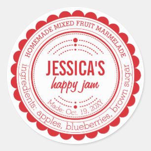 Étiquette circulaire à confiture rouge blanc moder