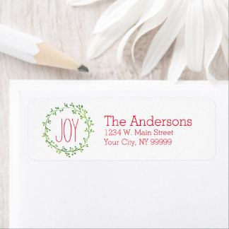 Étiquette Citation Joy Wreath Christmas Retourner l'adresse