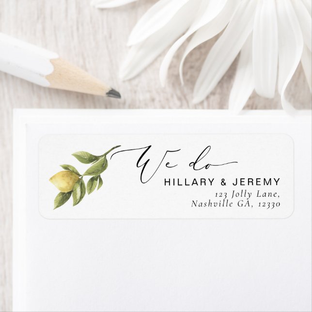 Étiquette Citron jaune Sorrento Nous faisons Mariage Adresse (En situation)