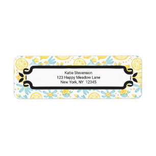 Étiquette Citrons jaunes et fleurs bleues Motif illustré