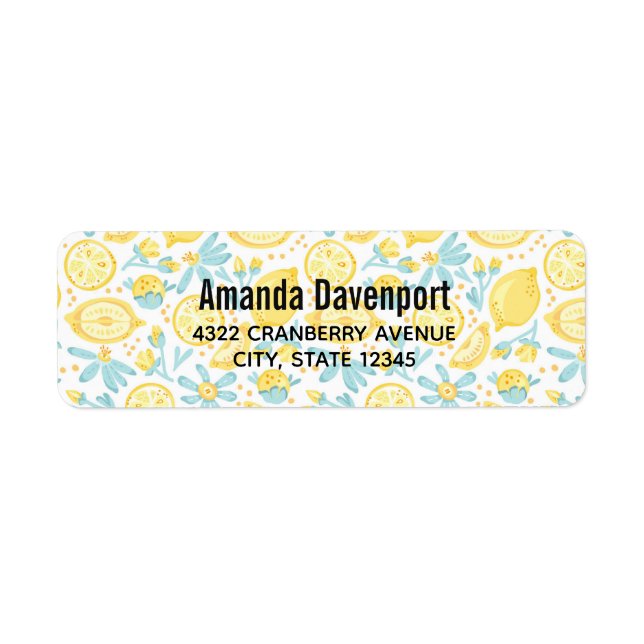 Étiquette Citrons jaunes et fleurs bleues Motif illustré L (Devant)