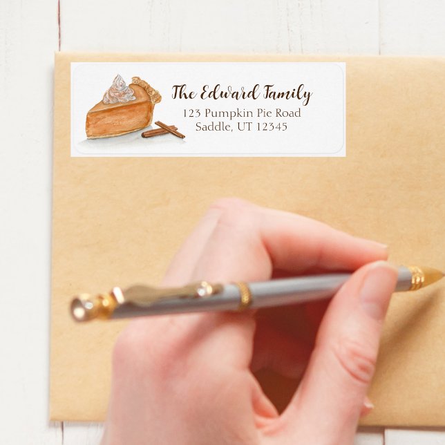 Étiquette Citrouille aquarelle à tarte érable Feuilles Thank (Festive Pumpkin Pie Address Label: Watercolor charm for your Thanksgiving correspondence.)