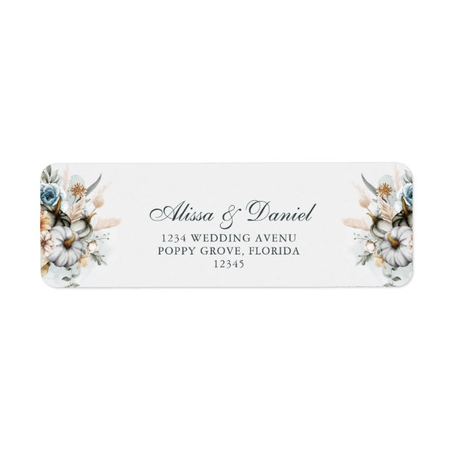 Étiquette Citrouille blanche avec fleurs sauvages Adresse de (Devant)