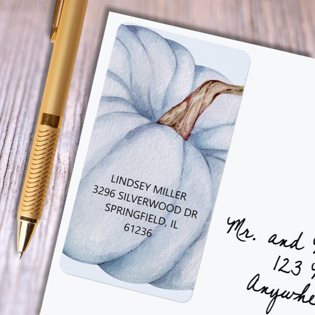 Étiquette Citrouille bleu Baby shower garçon Adresse de reto (Blue pumpkin boy baby shower return address labels)