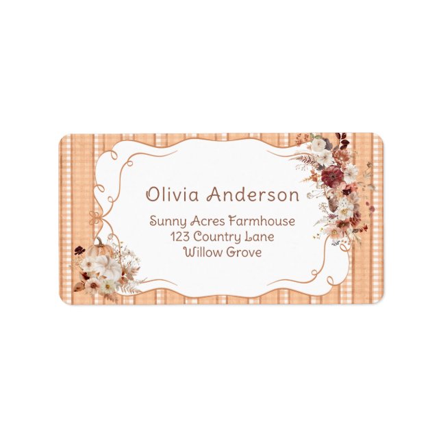 Étiquette Citrouille Boho Floral Baby shower Adresse de reto (Devant)