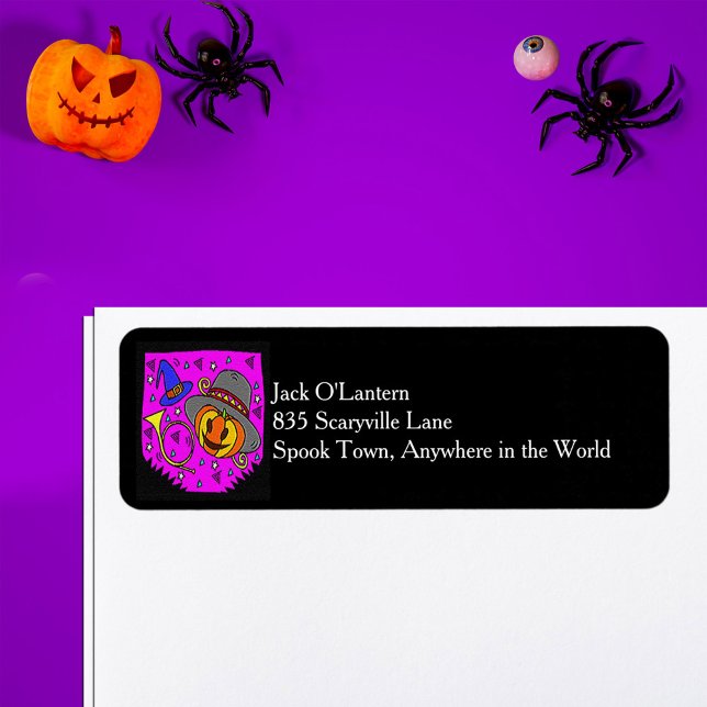 Étiquette Citrouille d'Halloween Bugle Purple Adresse de ret (Halloween Pumpkin Bugle Purple Return Address Label)