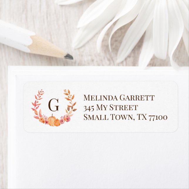 Étiquette Citrouille Floral Premier Monogramme Automne Thank (En situation)