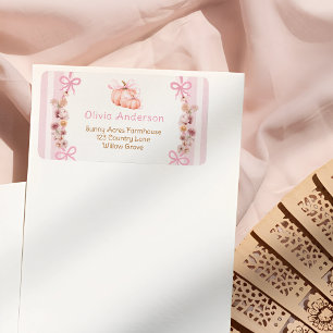 Étiquette Citrouille rose Baby shower Floral Adresse de reto
