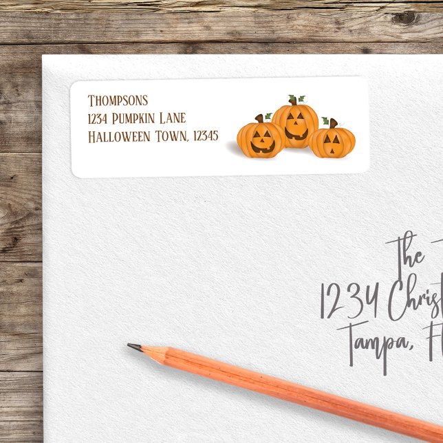 Étiquette Citrouilles d'Halloween Mignons Jack O'lanterns  (Halloween cute pumpkins return address labels. )