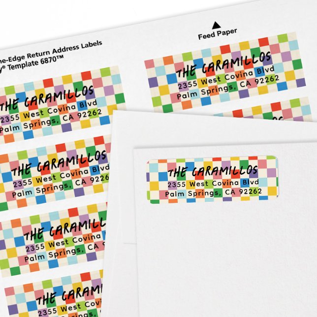 Étiquette Clair Coloré Checkerboard Adresse de retour (rainbow colors checkerboard pattern skater style personalized return address labels)