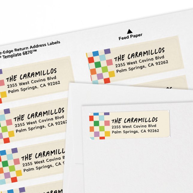 Étiquette Clair Coloré Checkerboard Adresse de retour (rainbow colors checkerboard accent graphic skater style personalized return address labels)