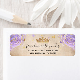 Étiquette Clair violet et or Rose Elegant Adresse de retour