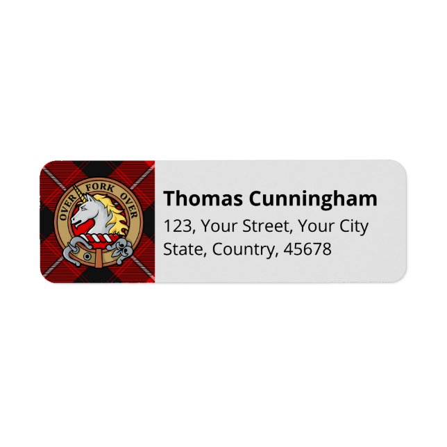 Étiquette Clan Cunningham Crest sur Tartan (Devant)