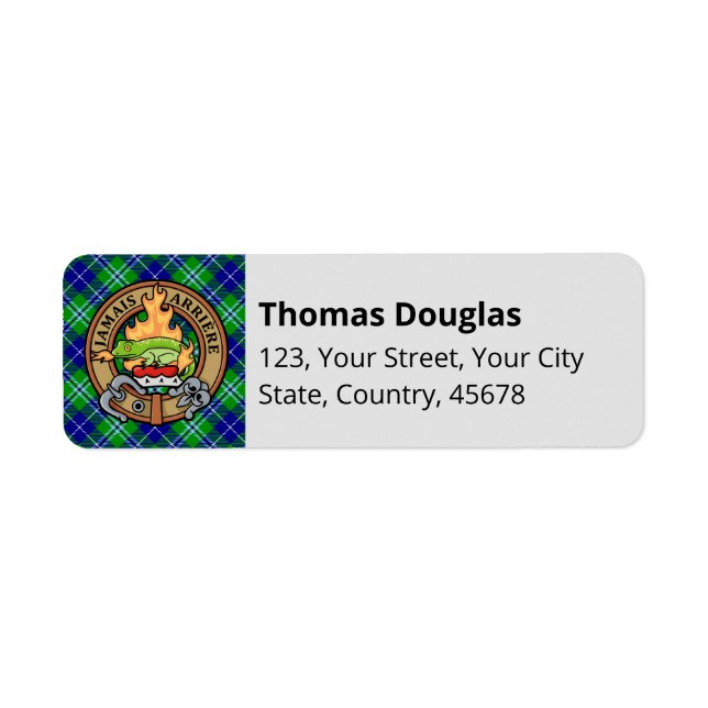 Étiquette Clan Douglas Crest sur Tartan (Devant)