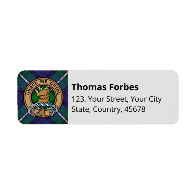 Étiquette Clan Forbes Crest sur Tartan (Devant)