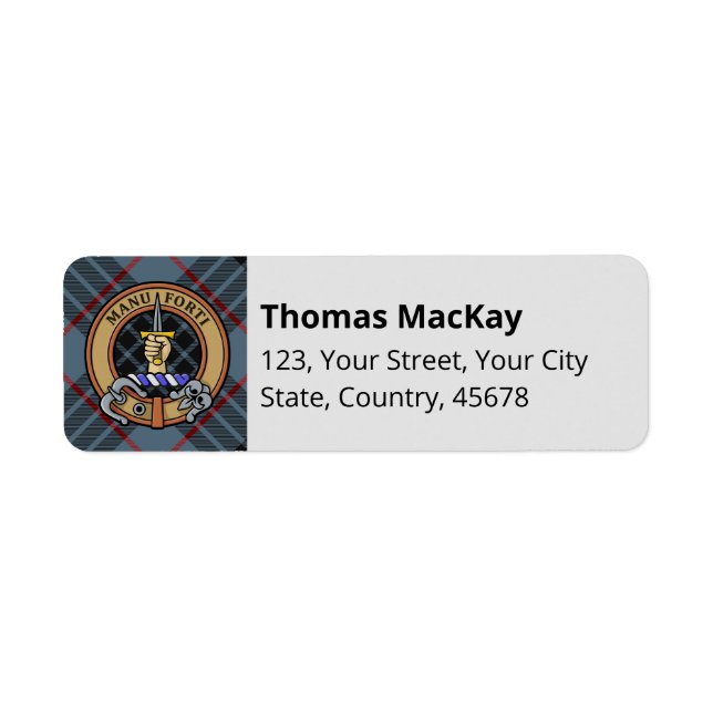 Étiquette Clan MacKay Crest sur Blue Tartan (Devant)