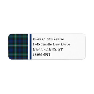 Étiquette Clan Mackenzie Dark Blue et Green Scottish Tartan
