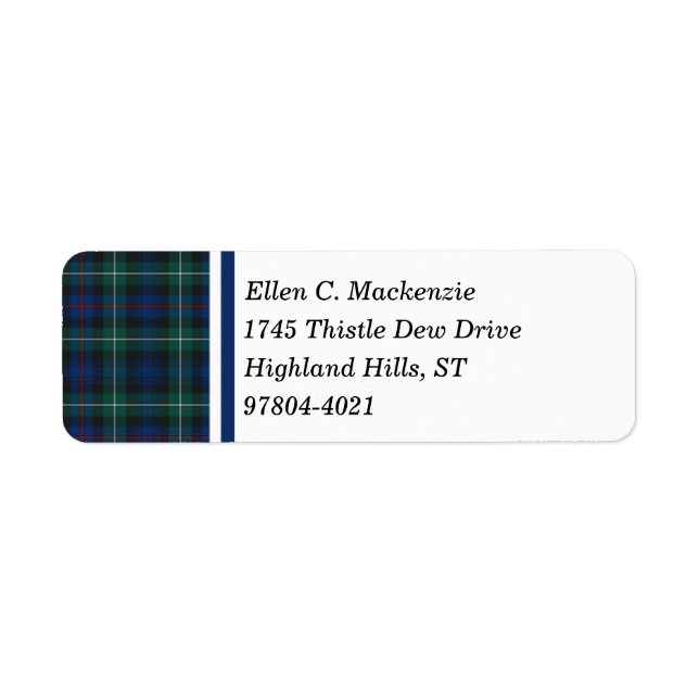 Étiquette Clan Mackenzie Dark Blue et Green Scottish Tartan (Devant)